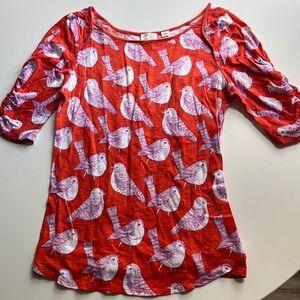 Anthropologie t-shirt orange with birds motif